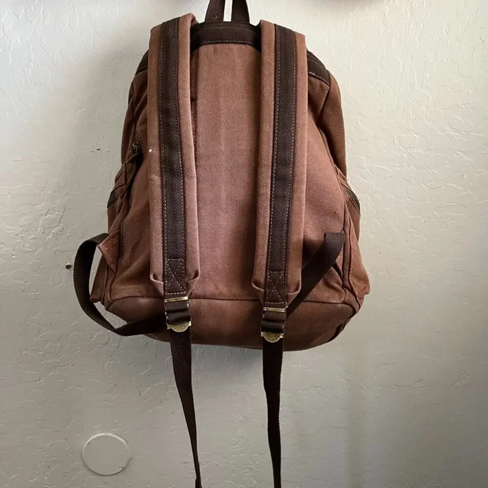 Augur Jans High Capacity Canvas Backpack Brown Leather Detail Rucksack